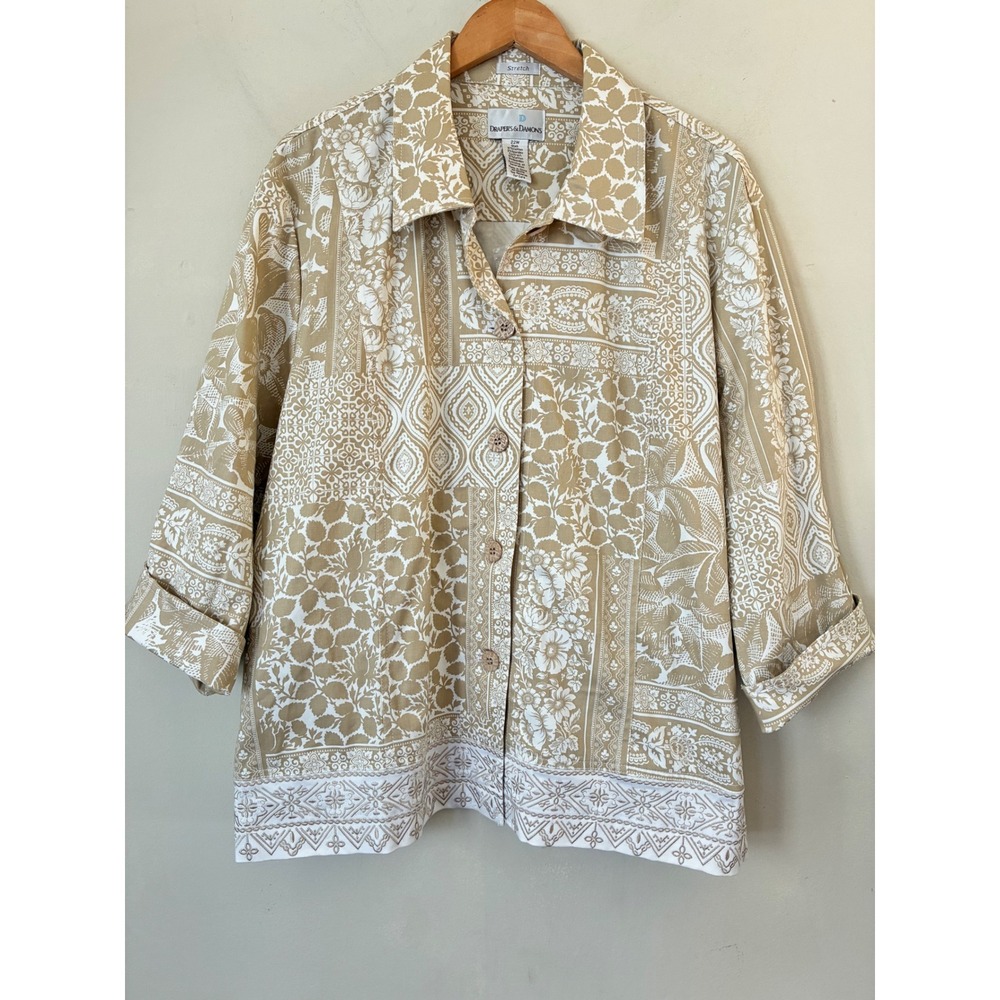 Drapers & Damons Tan White Floral Paisley Patchwork Jacket Plus Size 22W Stretch